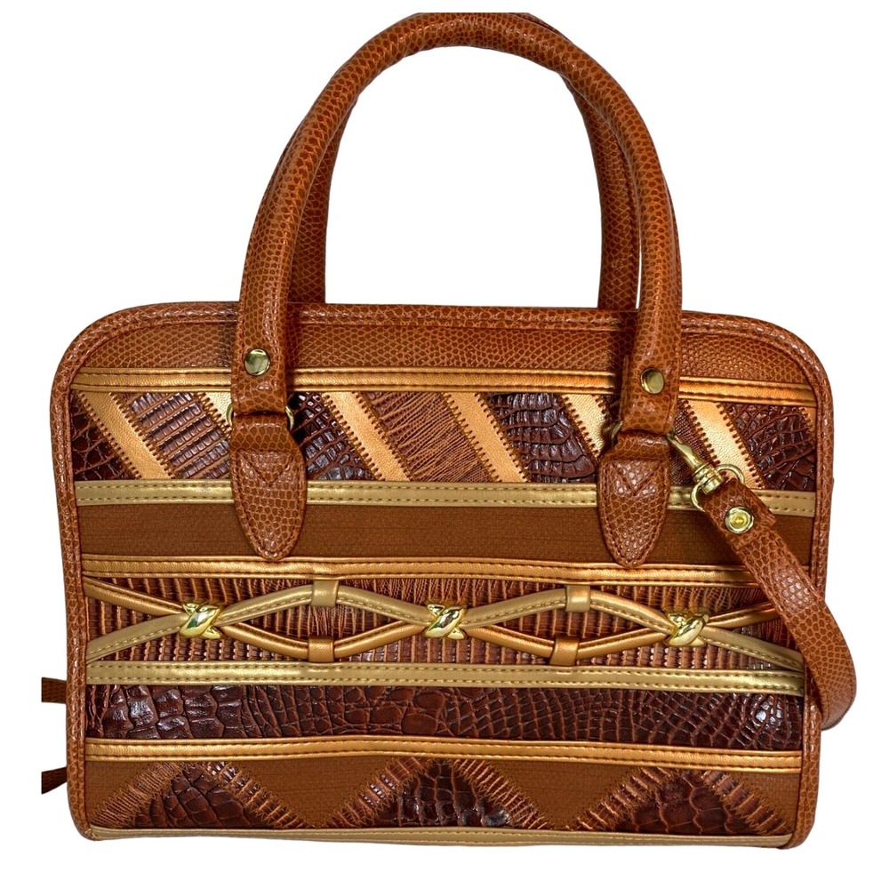 Vintage patchwork faux crocodile snake handbag shoulder‎ crossbody 1970s bag OS